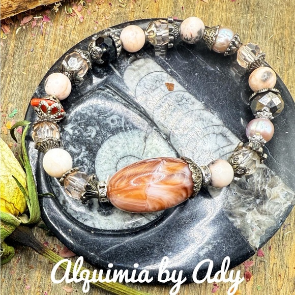 Chunky maximalist Rhodonite and rose Quartz beaded bracelet - Picture 1 of 1